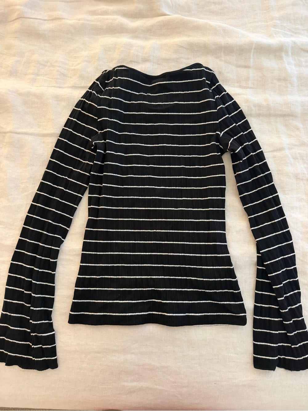 Black & White Striped Ribbed Long-Sleeve Top